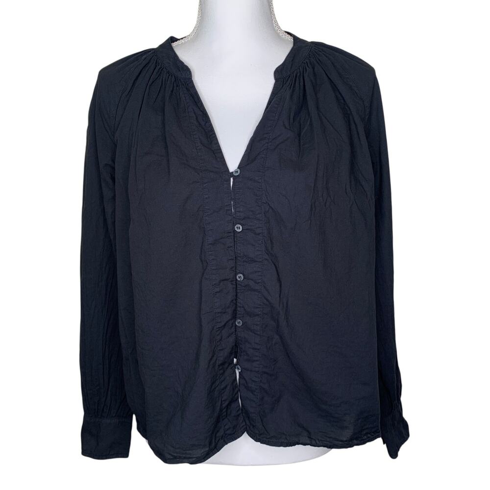 Xirena Black Cotton Button Front V Neck Relaxed Blouse Top XS